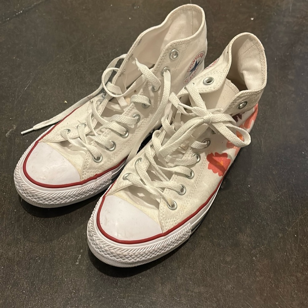 White floral converse high tops